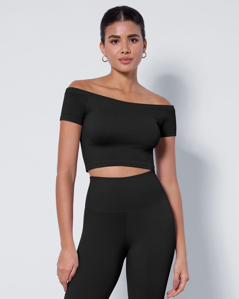  2-Pack Seamless Off Shoulder Short Sleeve Tops - ododos
