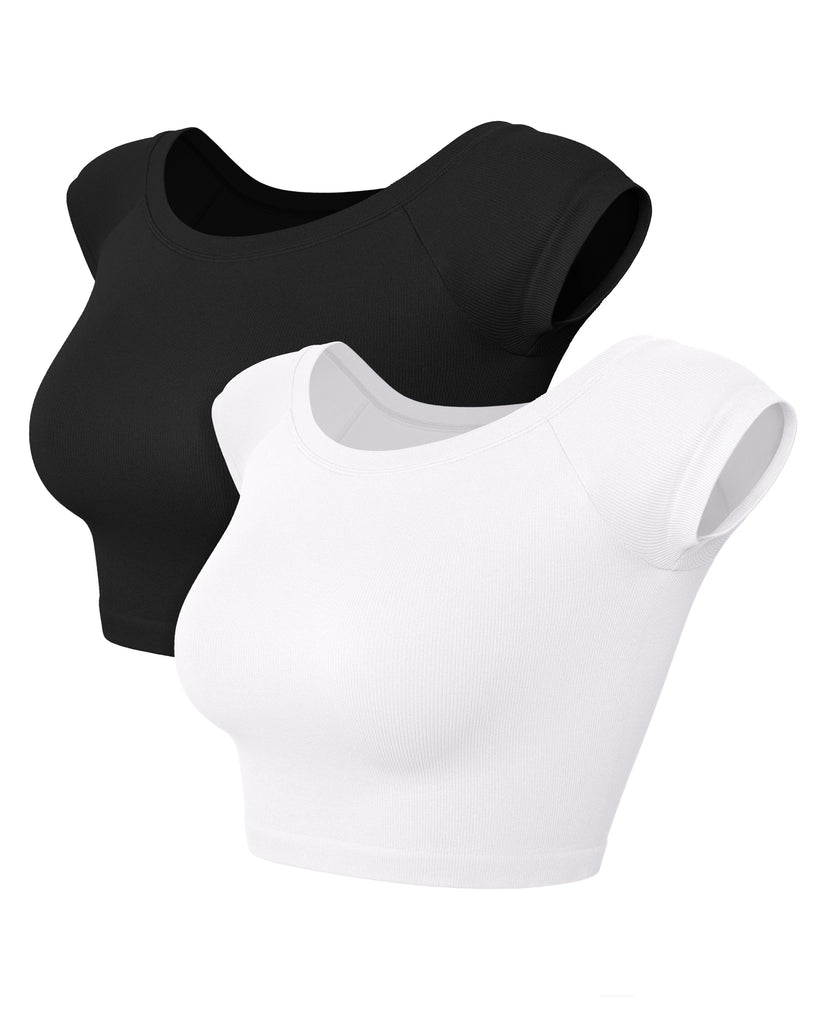  2-Pack Seamless Off Shoulder Short Sleeve Tops - ododos