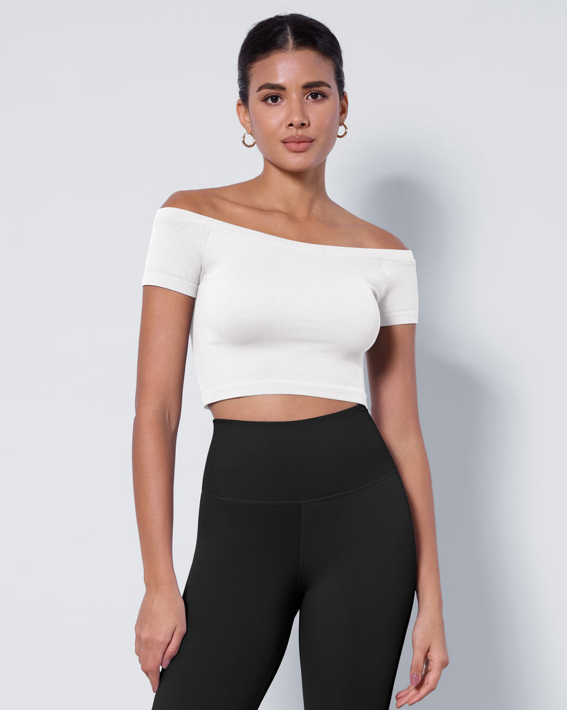  2-Pack Seamless Off Shoulder Short Sleeve Tops - ododos
