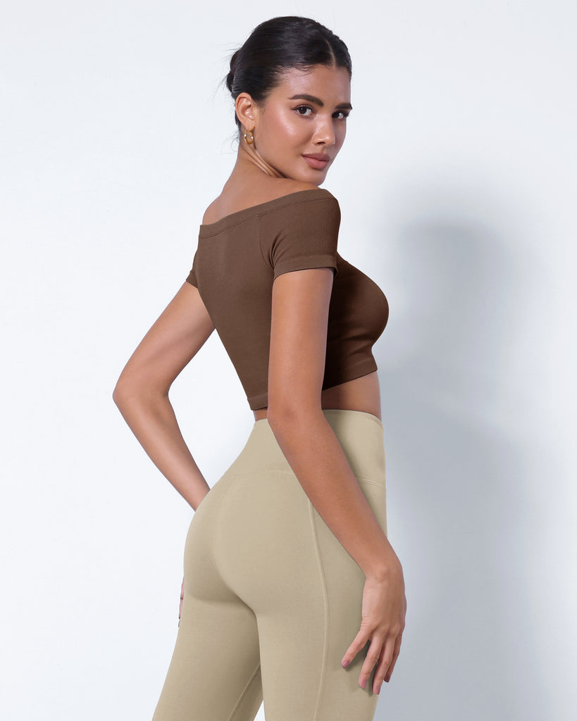  2-Pack Seamless Off Shoulder Short Sleeve Tops - ododos