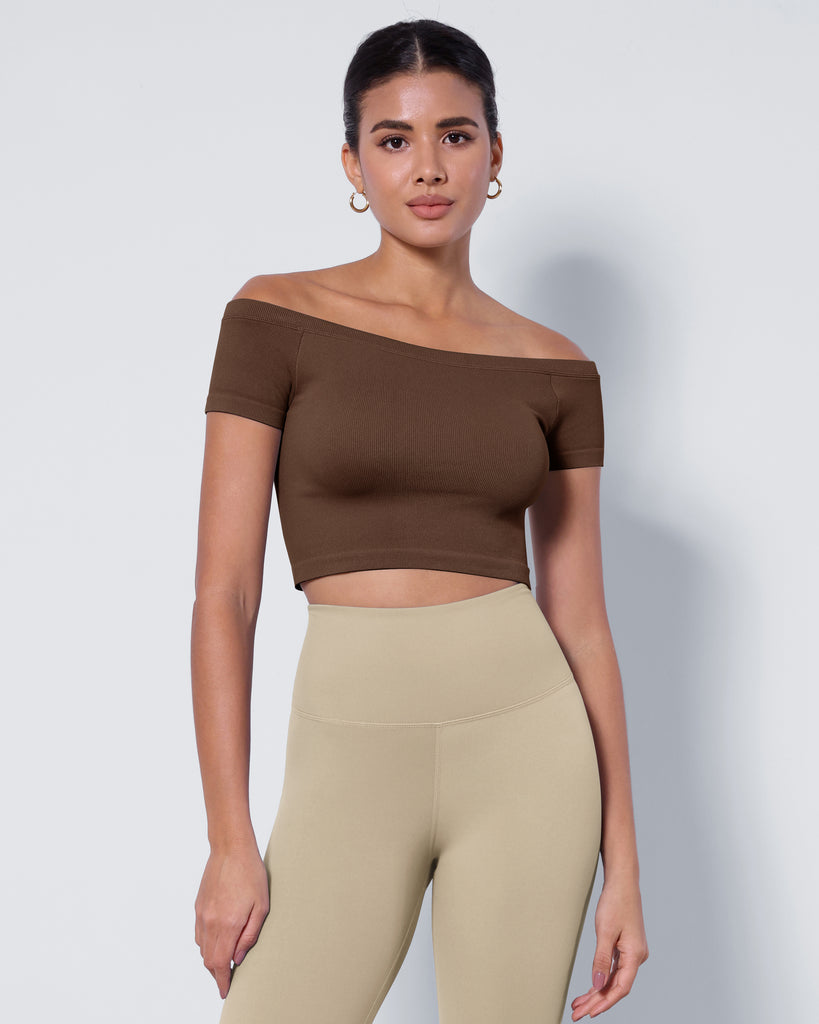  2-Pack Seamless Off Shoulder Short Sleeve Tops - ododos