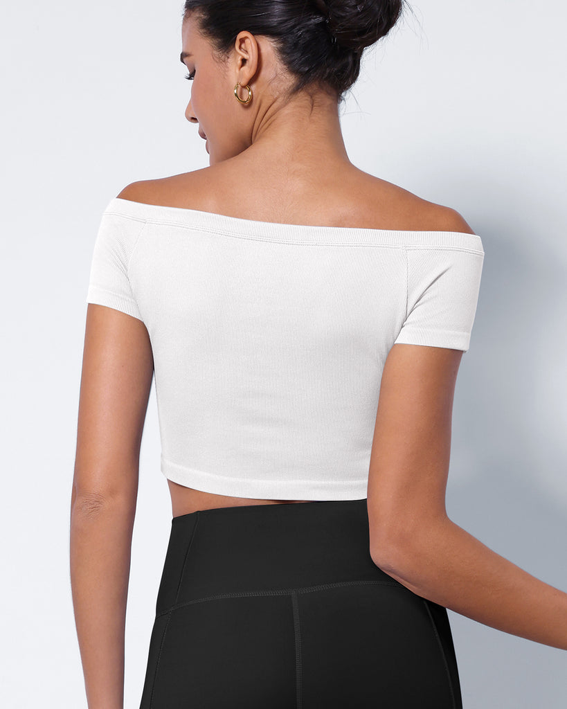  2-Pack Seamless Off Shoulder Short Sleeve Tops - ododos