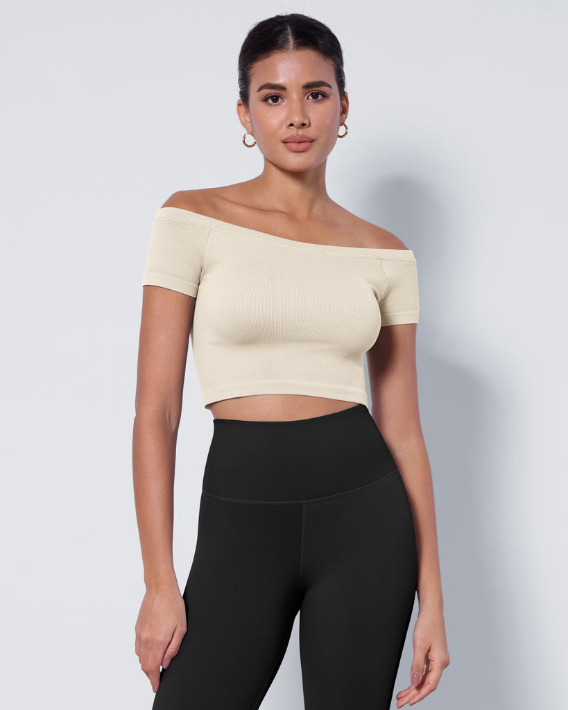  2-Pack Seamless Off Shoulder Short Sleeve Tops - ododos