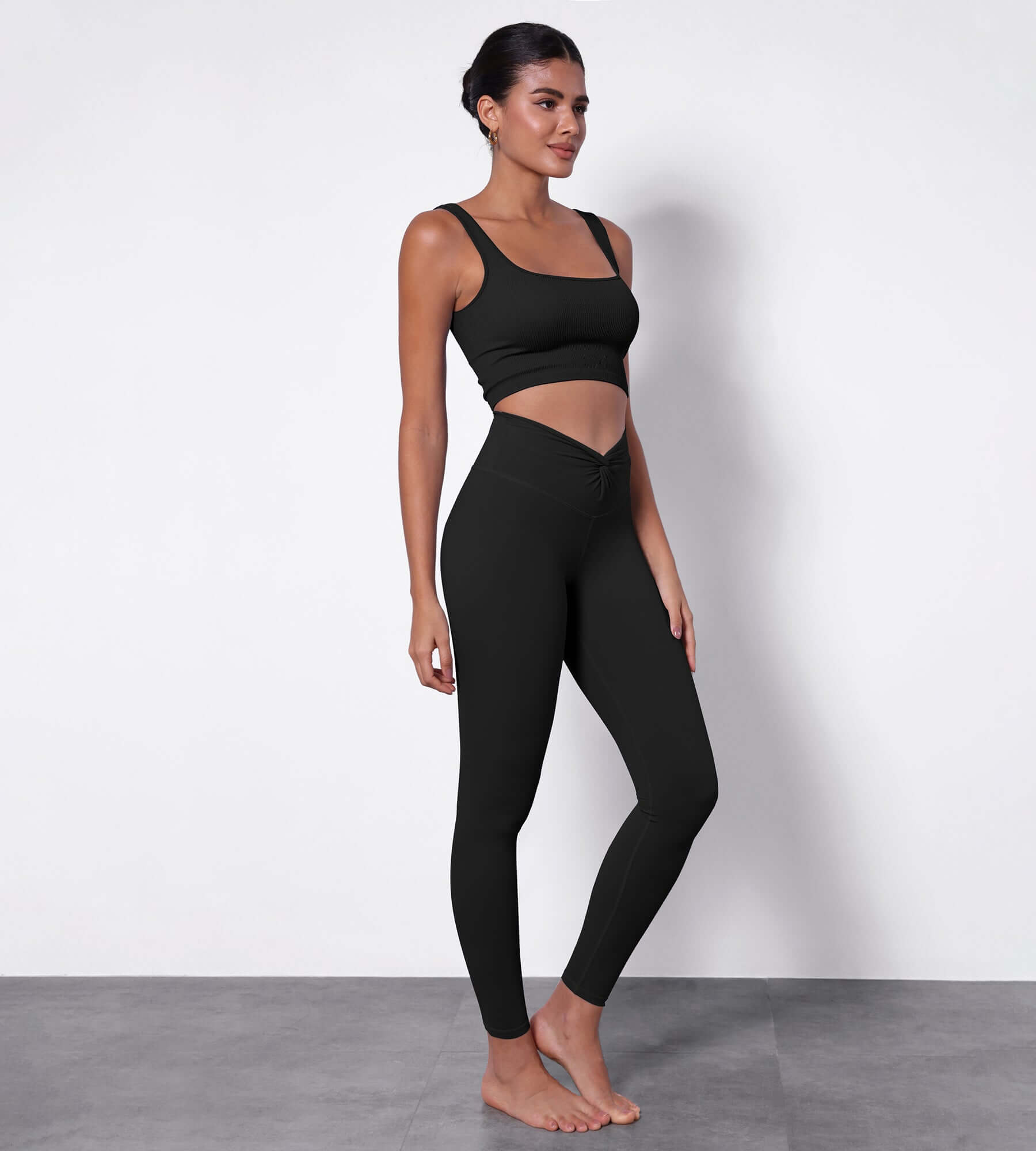 Buttery Soft Crossover Twist at Waist Yoga Leggings Black - ododos