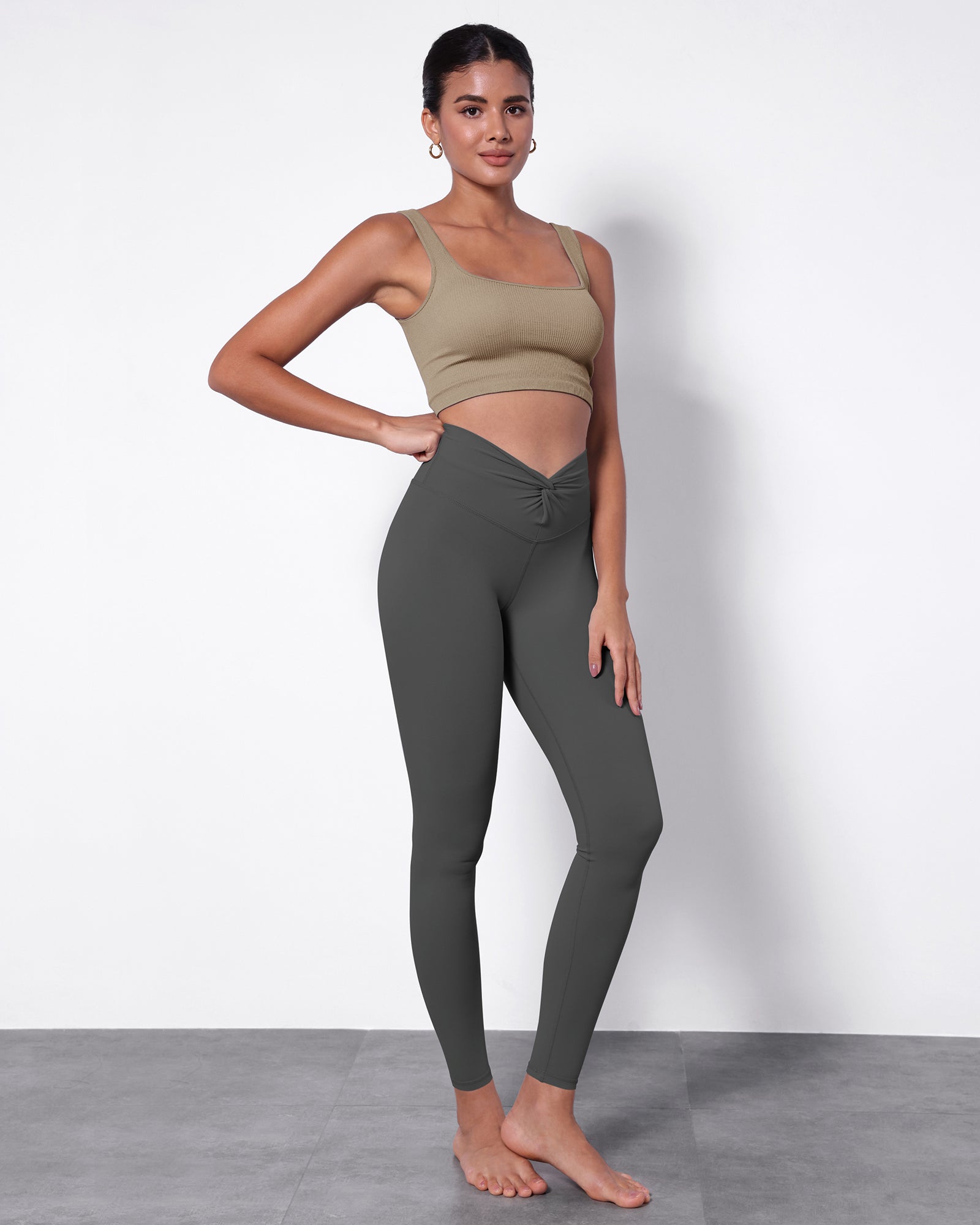 Buttery Soft Crossover Twist at Waist Yoga Leggings Charcoal - ododos