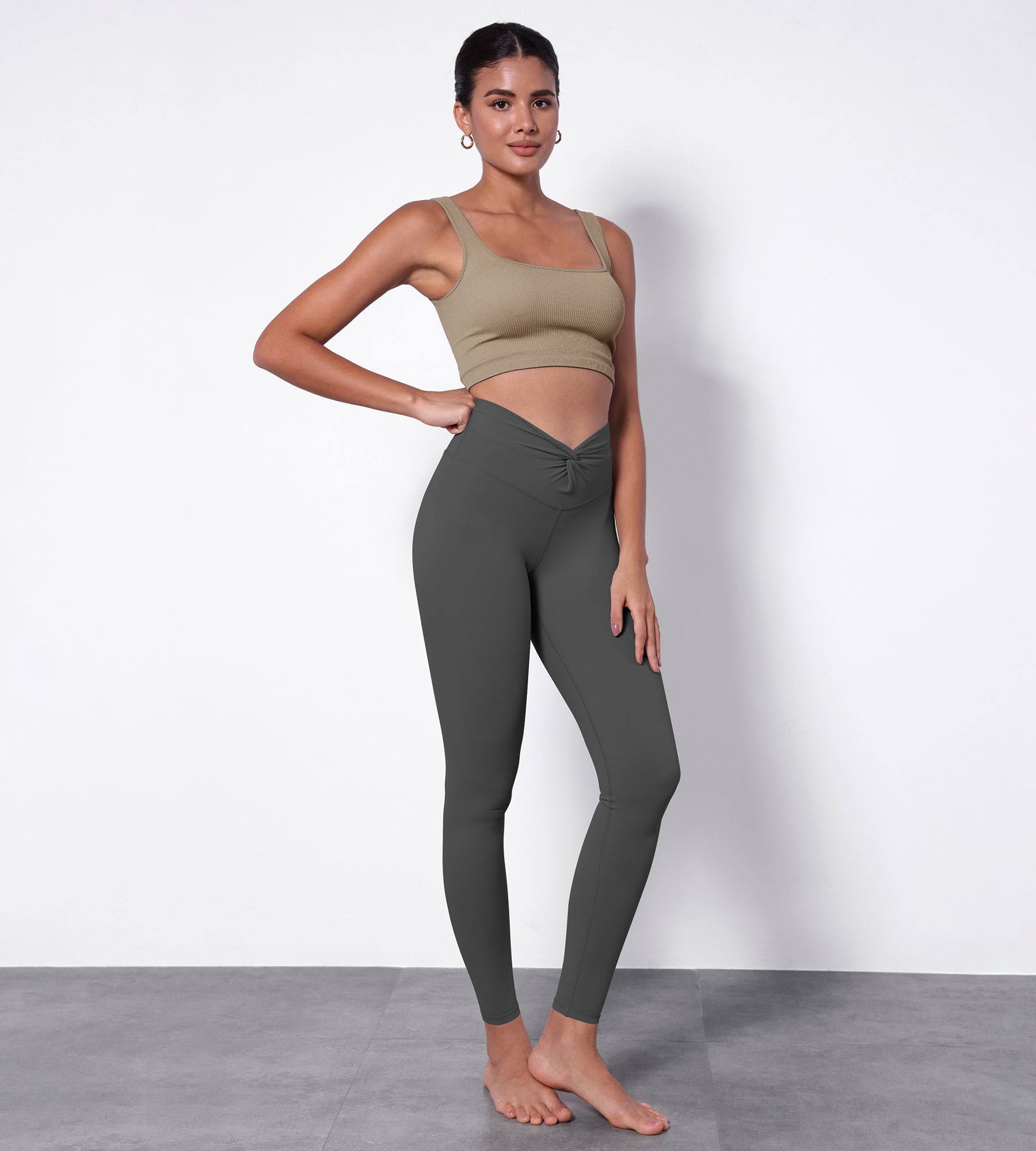 Buttery Soft Crossover Twist at Waist Yoga Leggings Charcoal - ododos