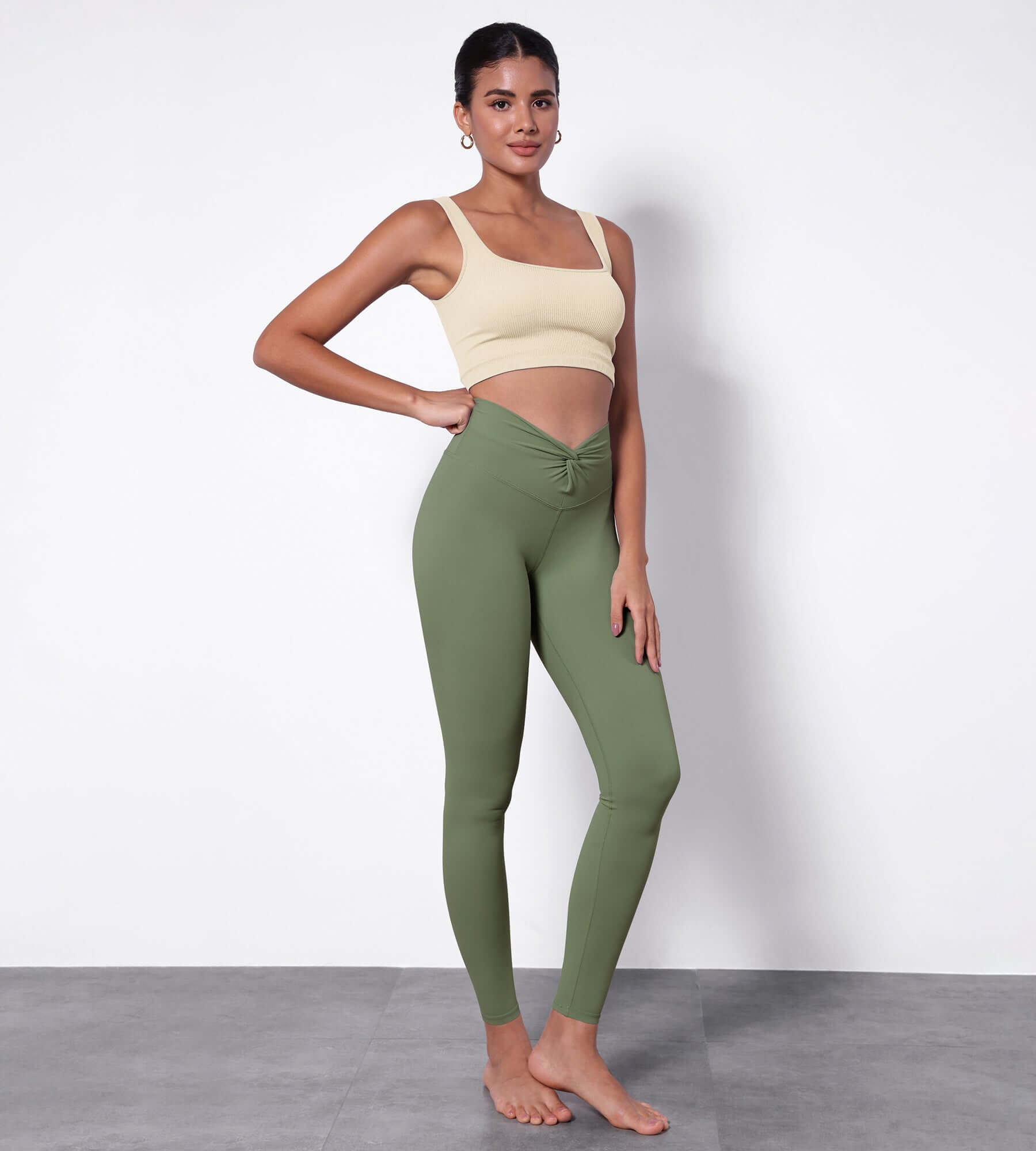 Buttery Soft Crossover Twist at Waist Yoga Leggings Dark Olive - ododos