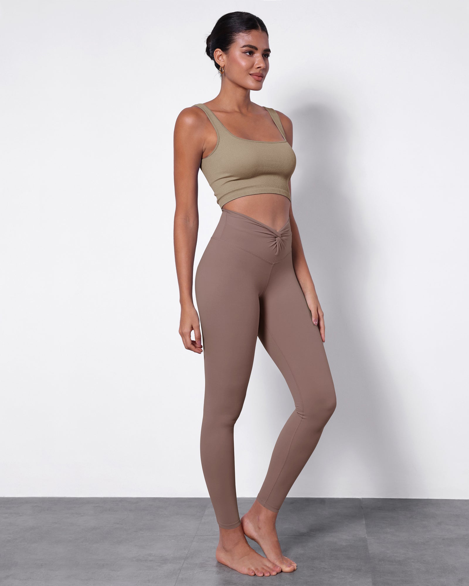 Buttery Soft Crossover Twist at Waist Yoga Leggings Purple Taupe - ododos