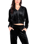 Velour Tracksuit 2 Piece Outfits Long Sleeve Cropped Zip Hooded Sweatshirt & Track Pants Set - ododos