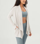 Drape Open Front Cozy Soft Cardigans Outerwear with Pockets Thumb Hole - ododos