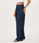 Wide Leg Crinkle Comfy High Waist Lounge Pants with Pockets - ododos