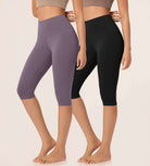 ODLEX 2-Pack 14" High Waist Knee Length Workout Athletic Running Capris Leggings - ododos