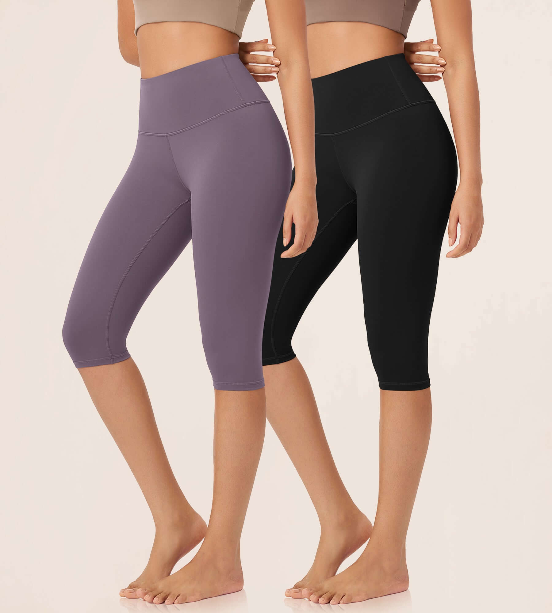 ODLEX 2-Pack 14" High Waist Knee Length Workout Athletic Running Capris Leggings - ododos