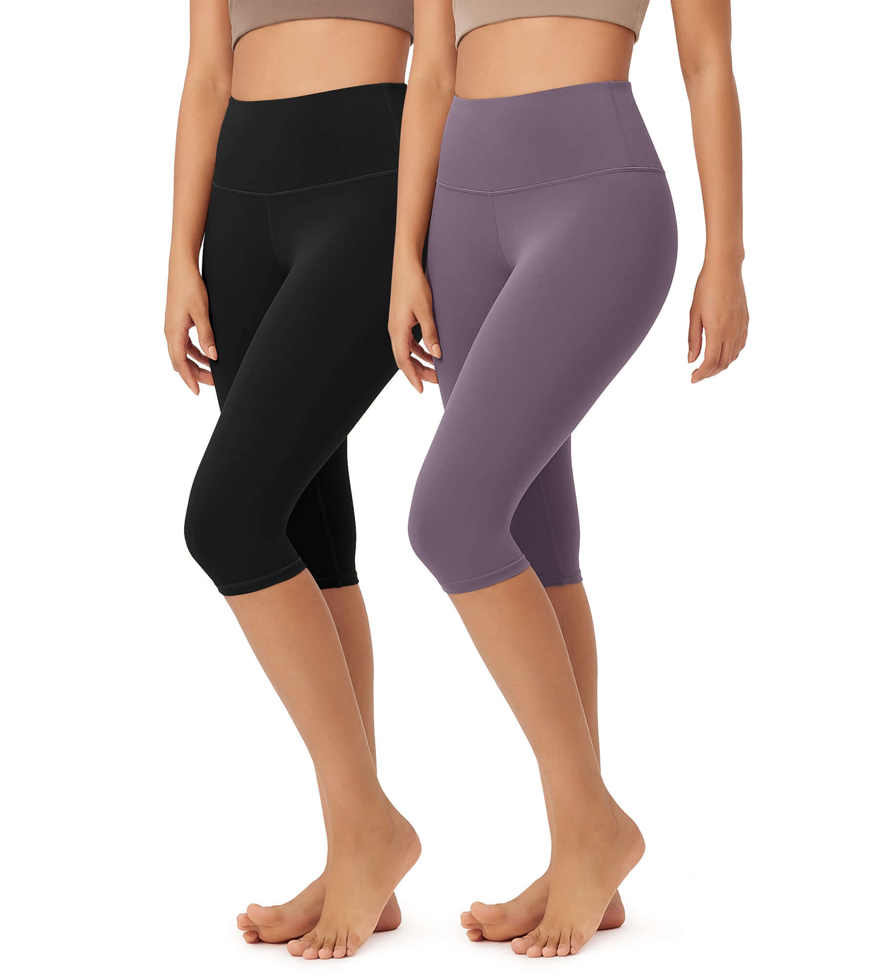 ODLEX 2-Pack 14" High Waist Knee Length Workout Athletic Running Capris Leggings - ododos