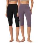 ODLEX 2-Pack 14" High Waist Knee Length Workout Athletic Running Capris Leggings - ododos