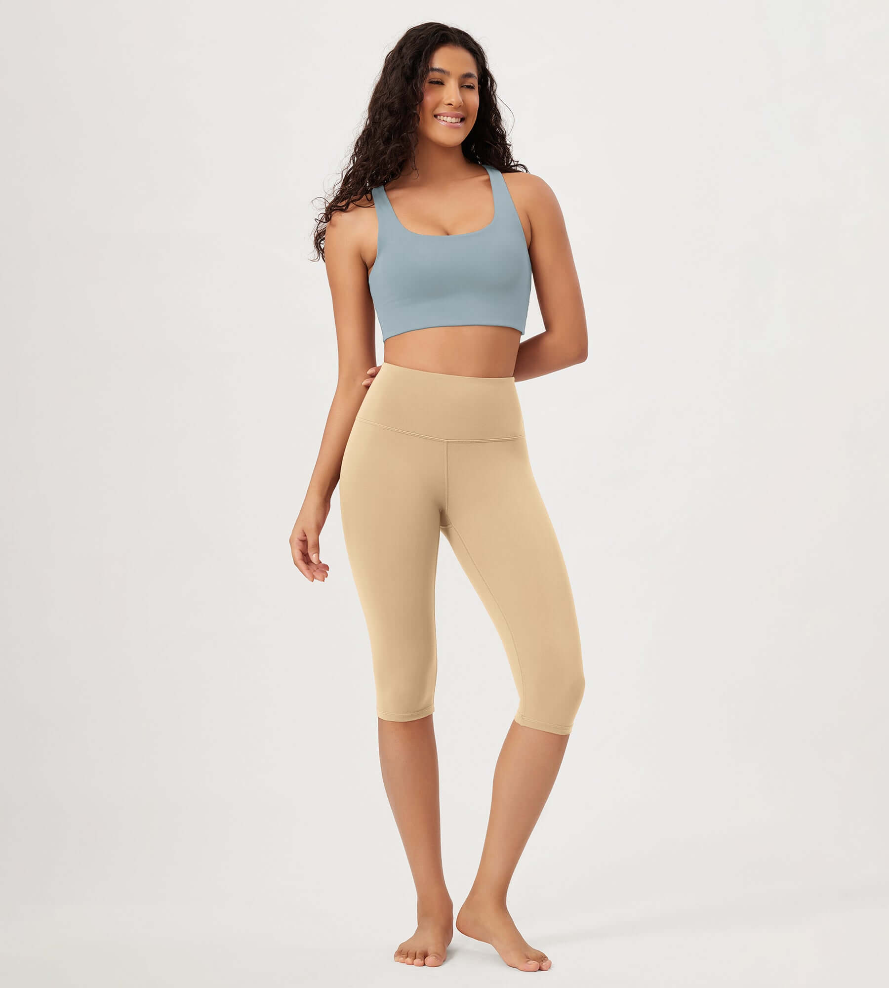 ODLEX 2-Pack 14" High Waist Knee Length Workout Athletic Running Capris Leggings - ododos