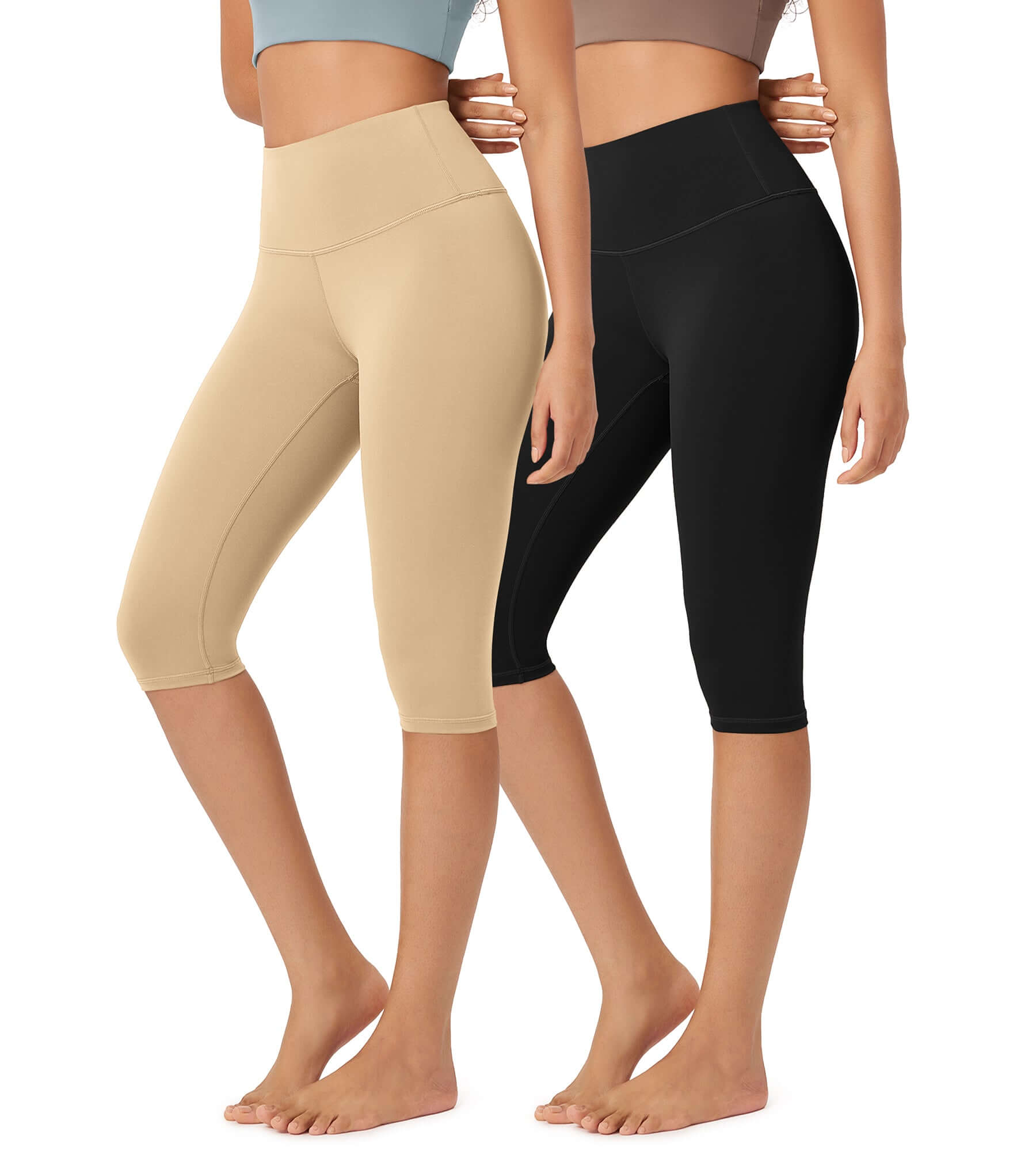 ODLEX 2-Pack 14" High Waist Knee Length Workout Athletic Running Capris Leggings - ododos