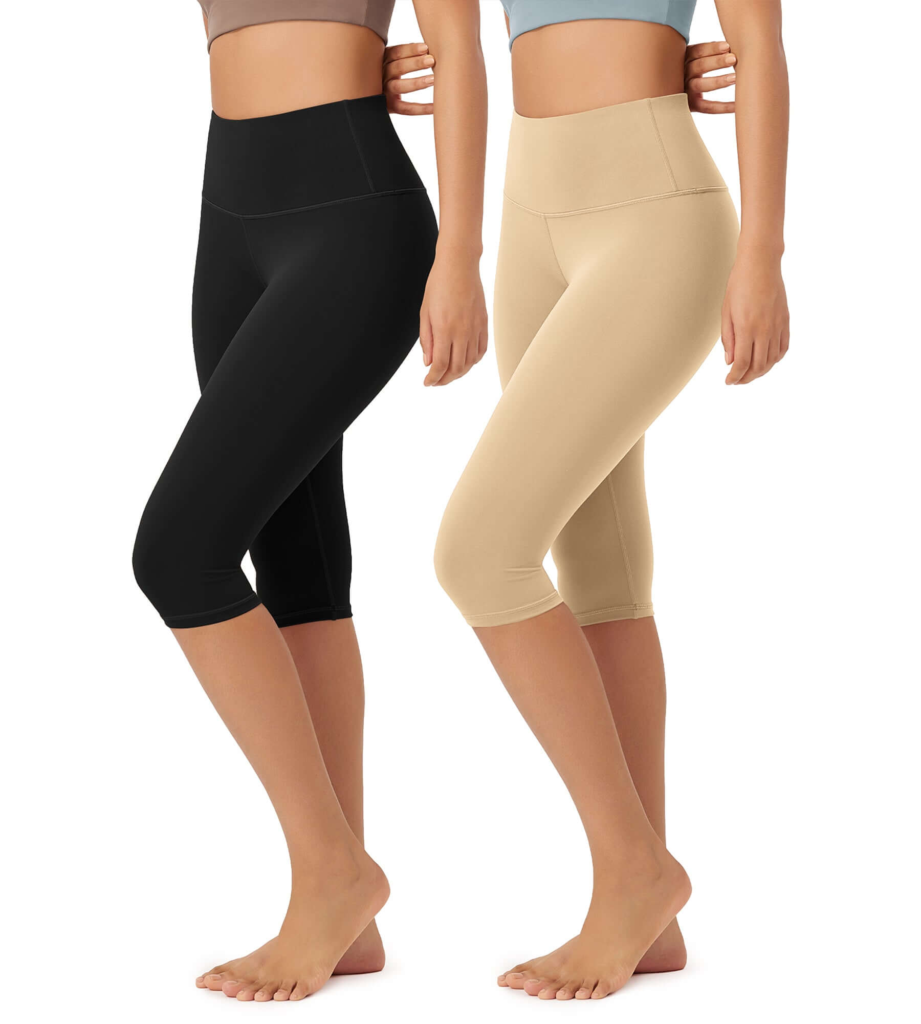 ODLEX 2-Pack 14" High Waist Knee Length Workout Athletic Running Capris Leggings - ododos