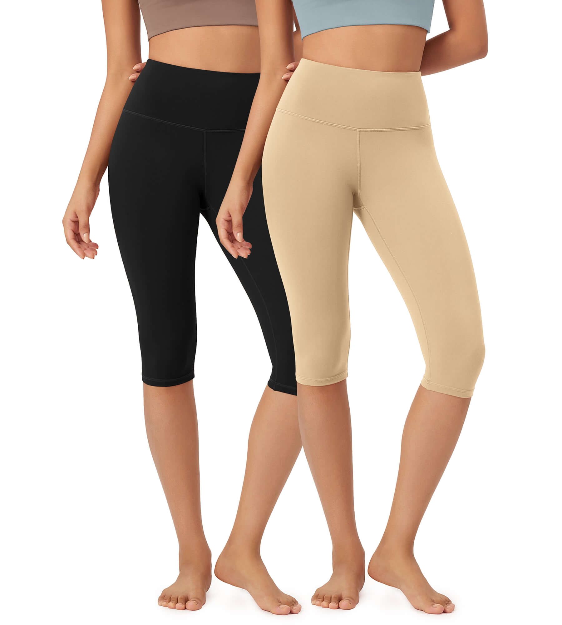 ODLEX 2-Pack 14" High Waist Knee Length Workout Athletic Running Capris Leggings - ododos