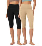 ODLEX 2-Pack 14" High Waist Knee Length Workout Athletic Running Capris Leggings - ododos