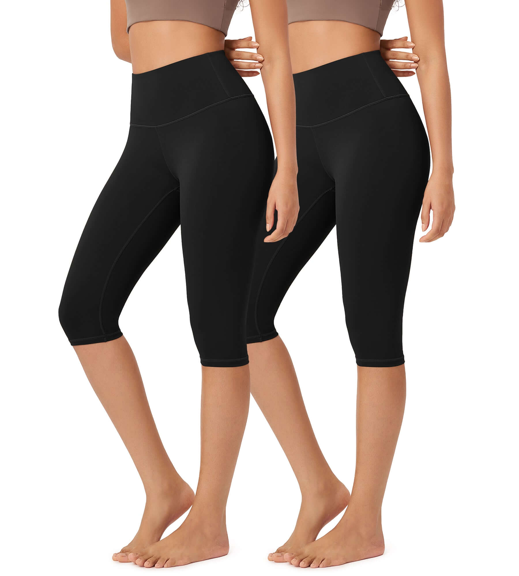 ODLEX 2-Pack 14" High Waist Knee Length Workout Athletic Running Capris Leggings - ododos