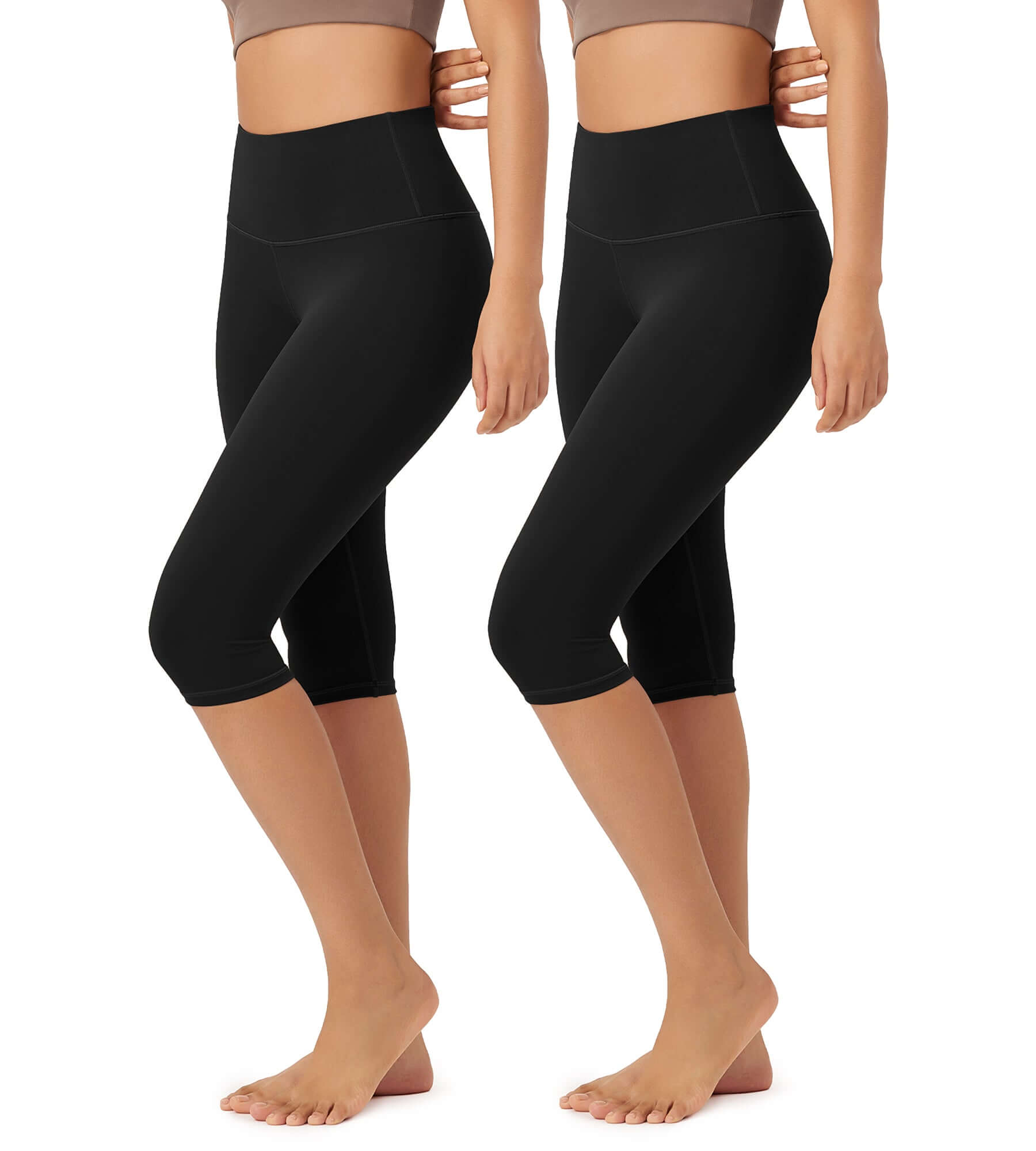 ODLEX 2-Pack 14" High Waist Knee Length Workout Athletic Running Capris Leggings - ododos