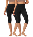 ODLEX 2-Pack 14" High Waist Knee Length Workout Athletic Running Capris Leggings Black+Black - ododos