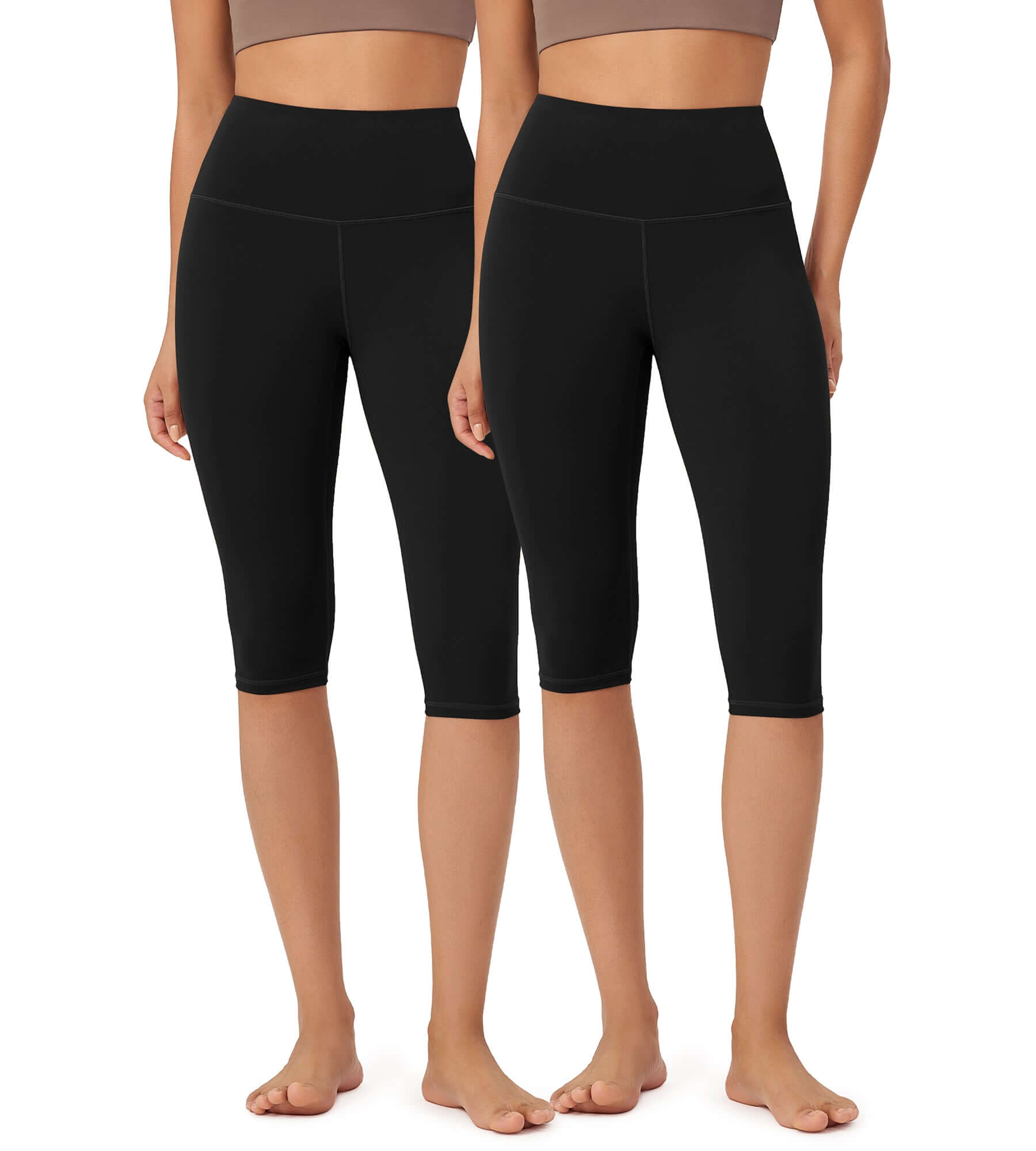 ODLEX 2-Pack 14" High Waist Knee Length Workout Athletic Running Capris Leggings - ododos