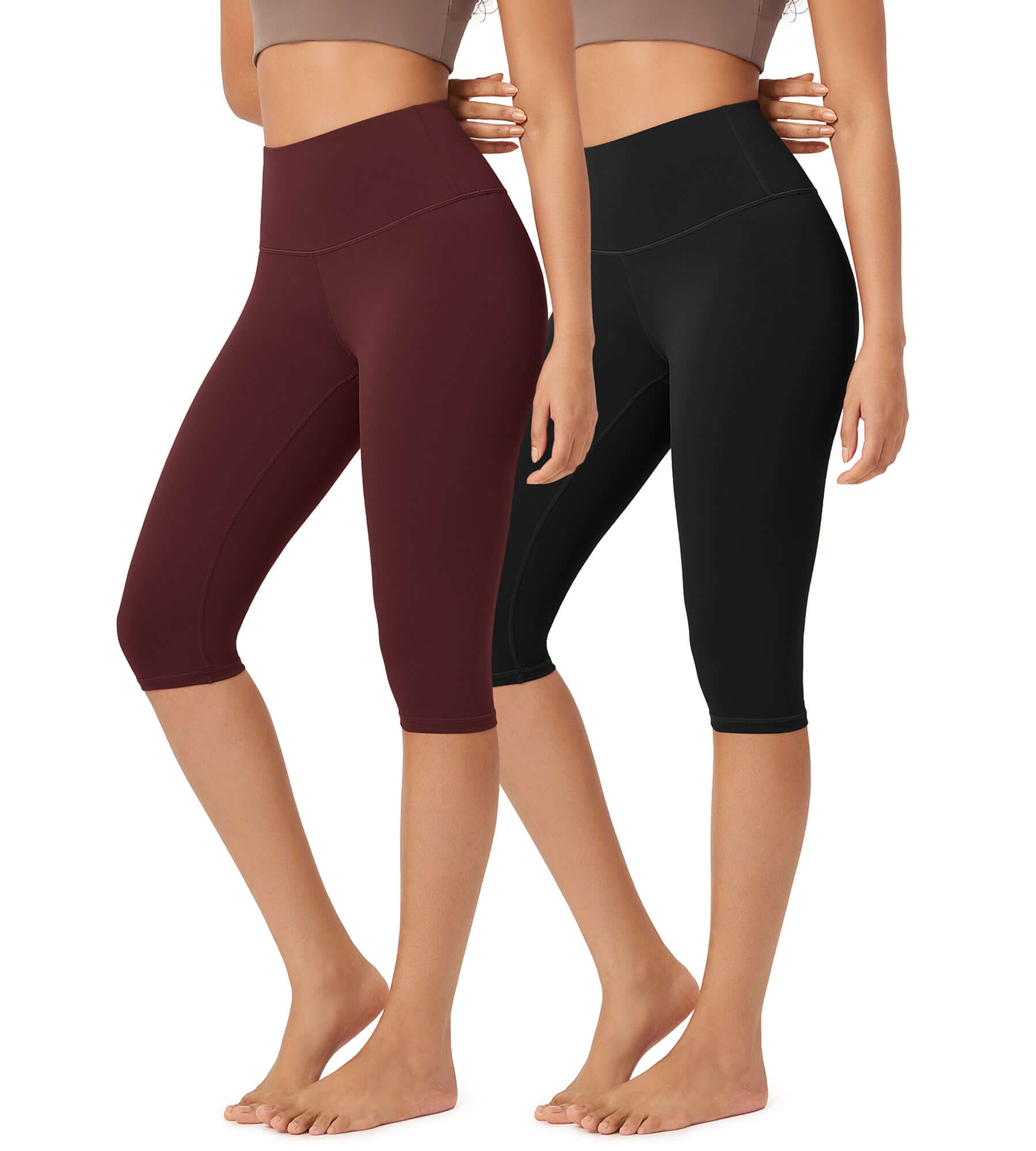 ODLEX 2-Pack 14" High Waist Knee Length Workout Athletic Running Capris Leggings - ododos