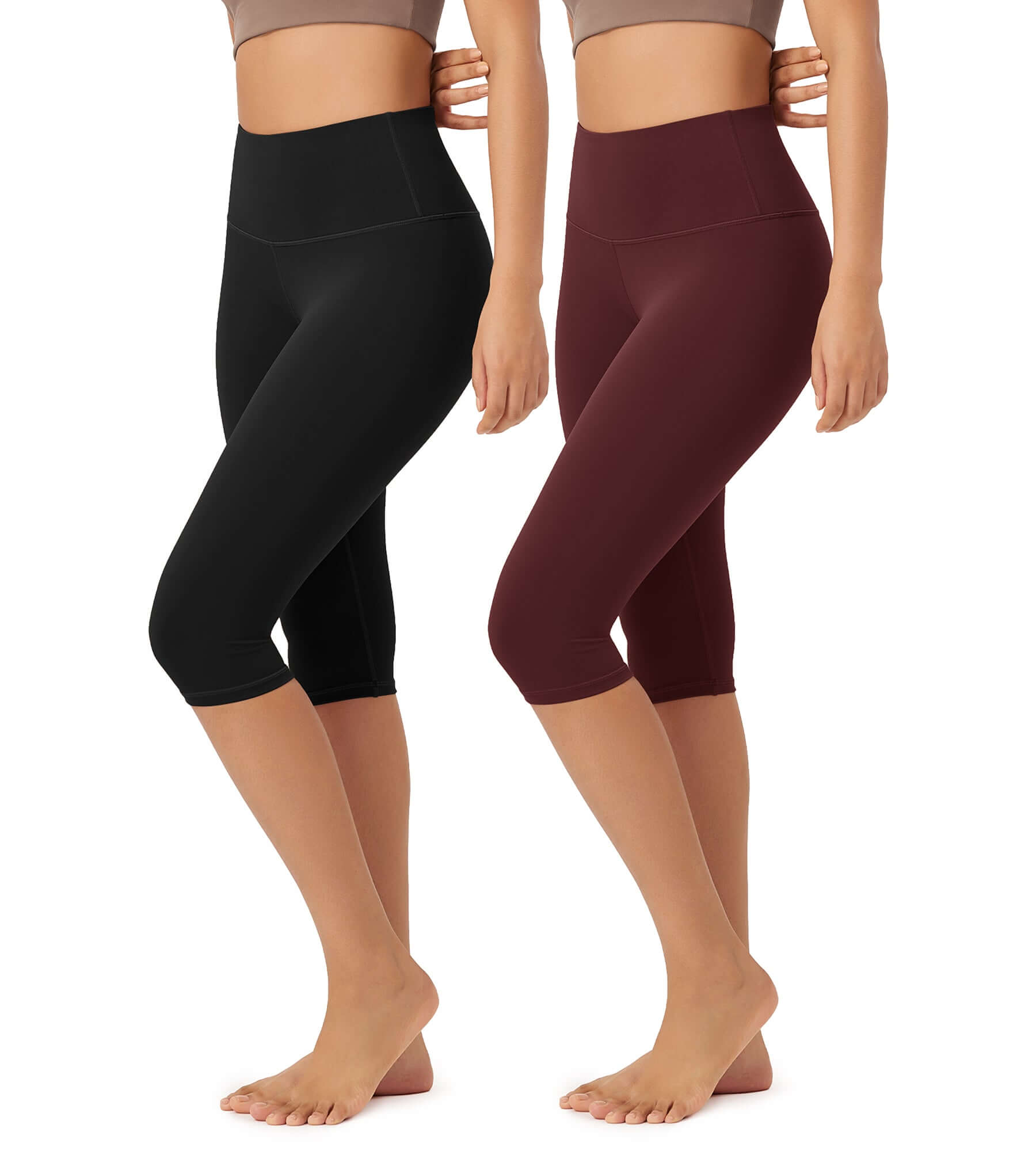 ODLEX 2-Pack 14" High Waist Knee Length Workout Athletic Running Capris Leggings - ododos