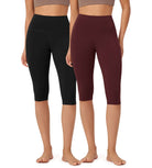 ODLEX 2-Pack 14" High Waist Knee Length Workout Athletic Running Capris Leggings - ododos