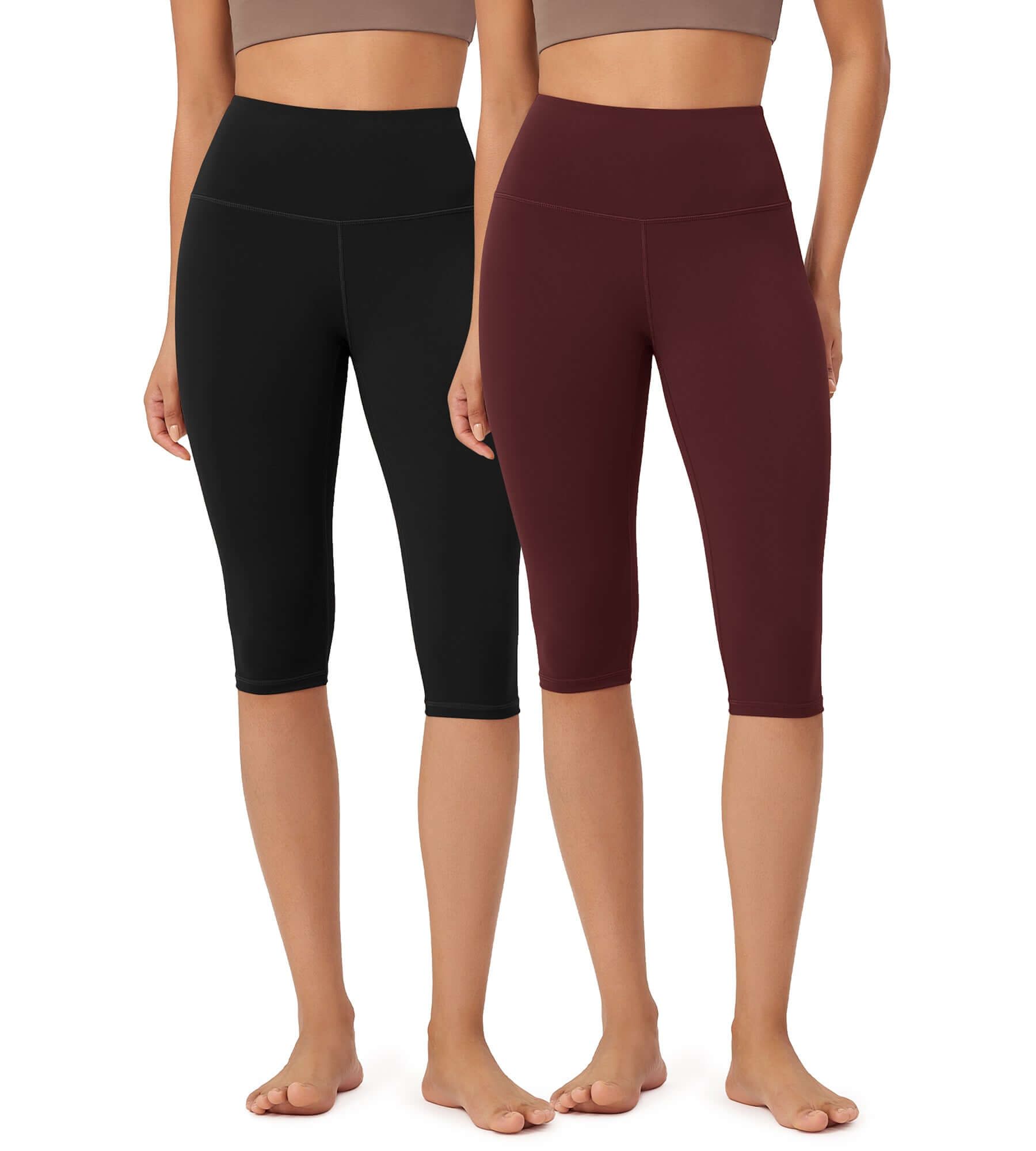 ODLEX 2-Pack 14" High Waist Knee Length Workout Athletic Running Capris Leggings - ododos