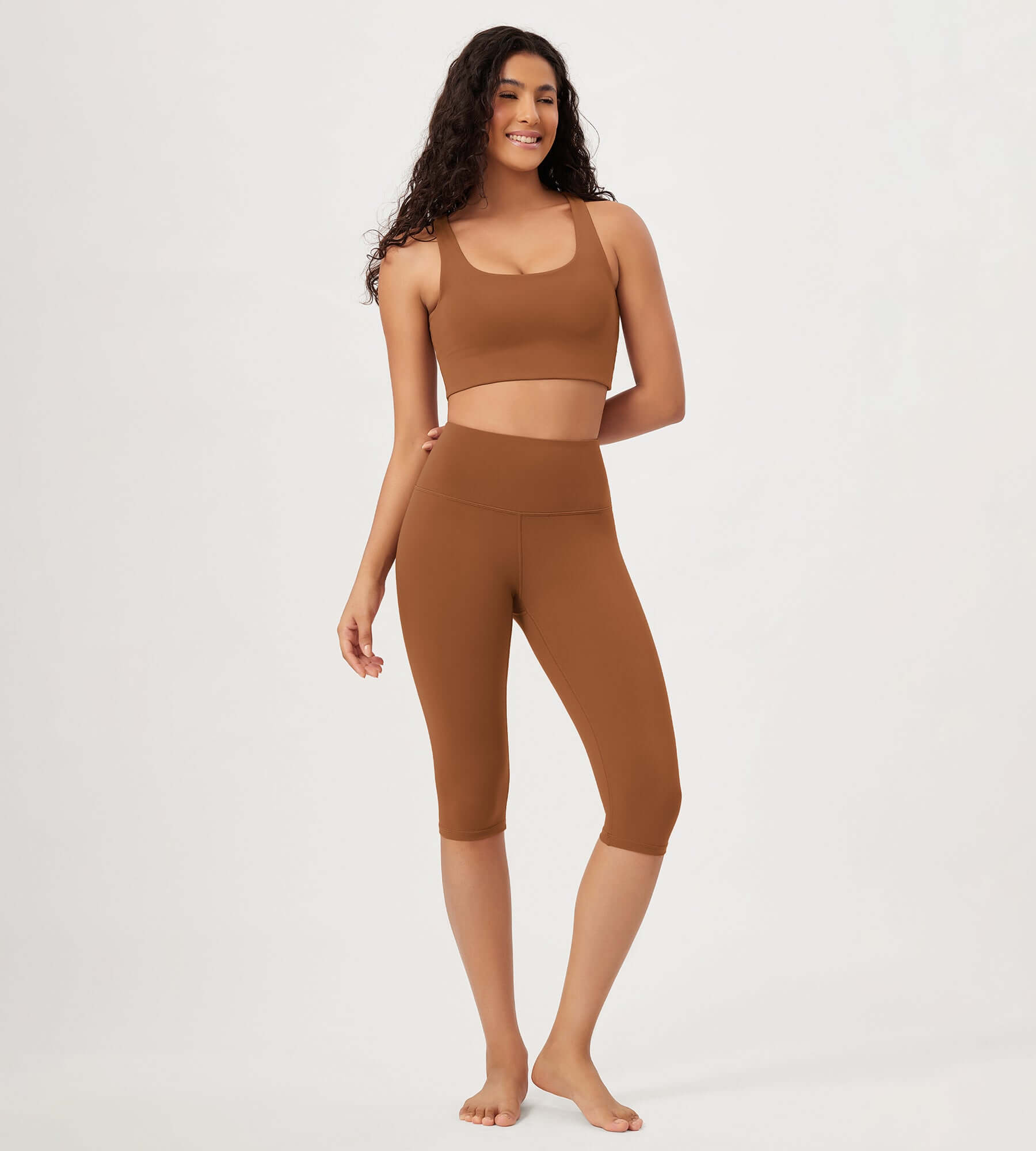 ODLEX 2-Pack 14" High Waist Knee Length Workout Athletic Running Capris Leggings - ododos