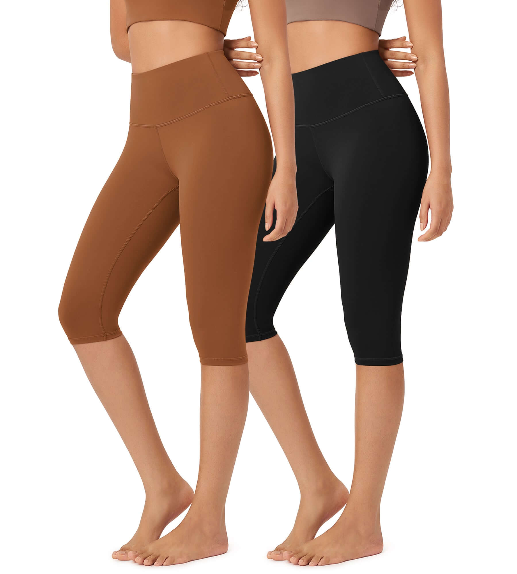 ODLEX 2-Pack 14" High Waist Knee Length Workout Athletic Running Capris Leggings - ododos