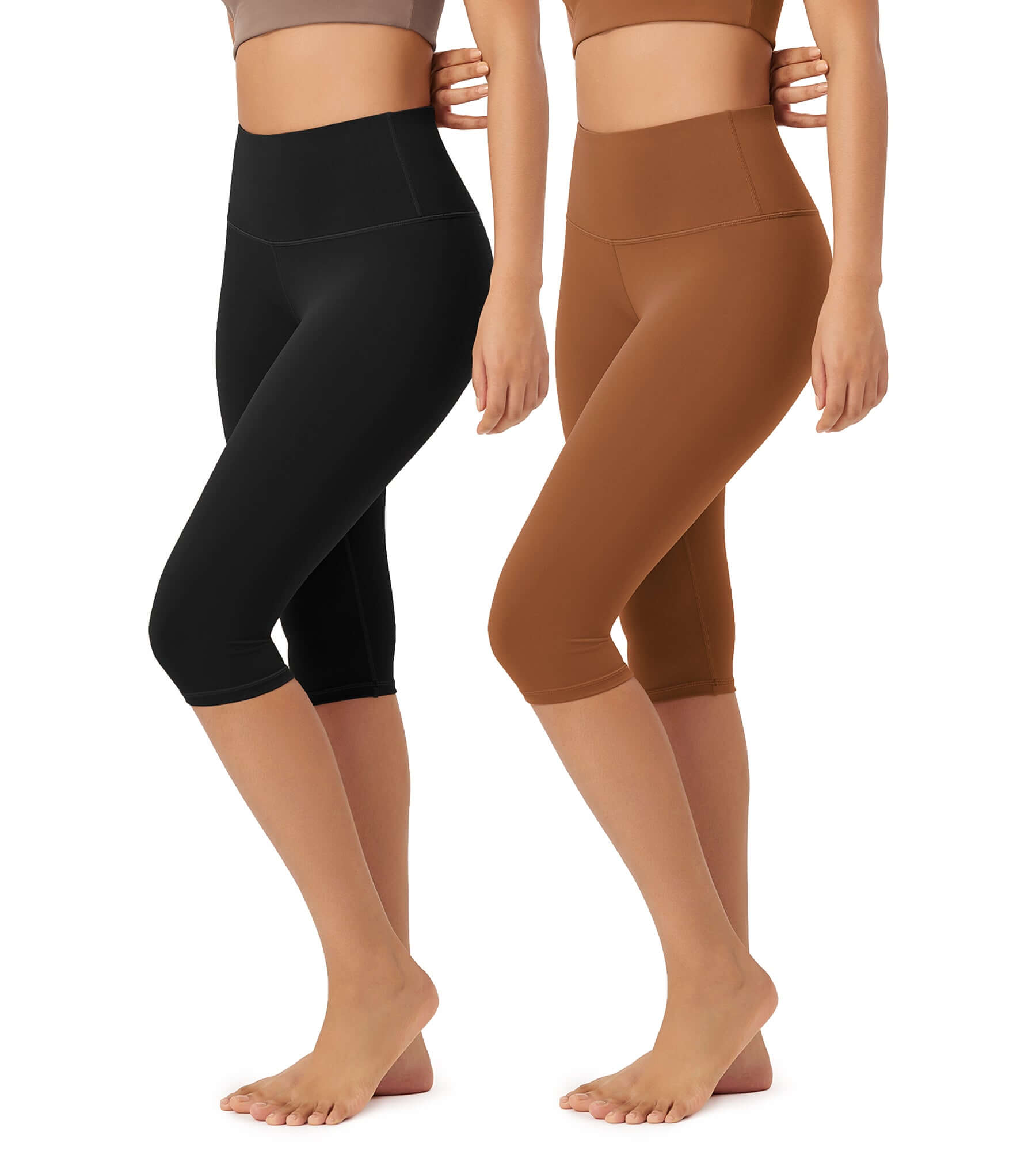 ODLEX 2-Pack 14" High Waist Knee Length Workout Athletic Running Capris Leggings - ododos