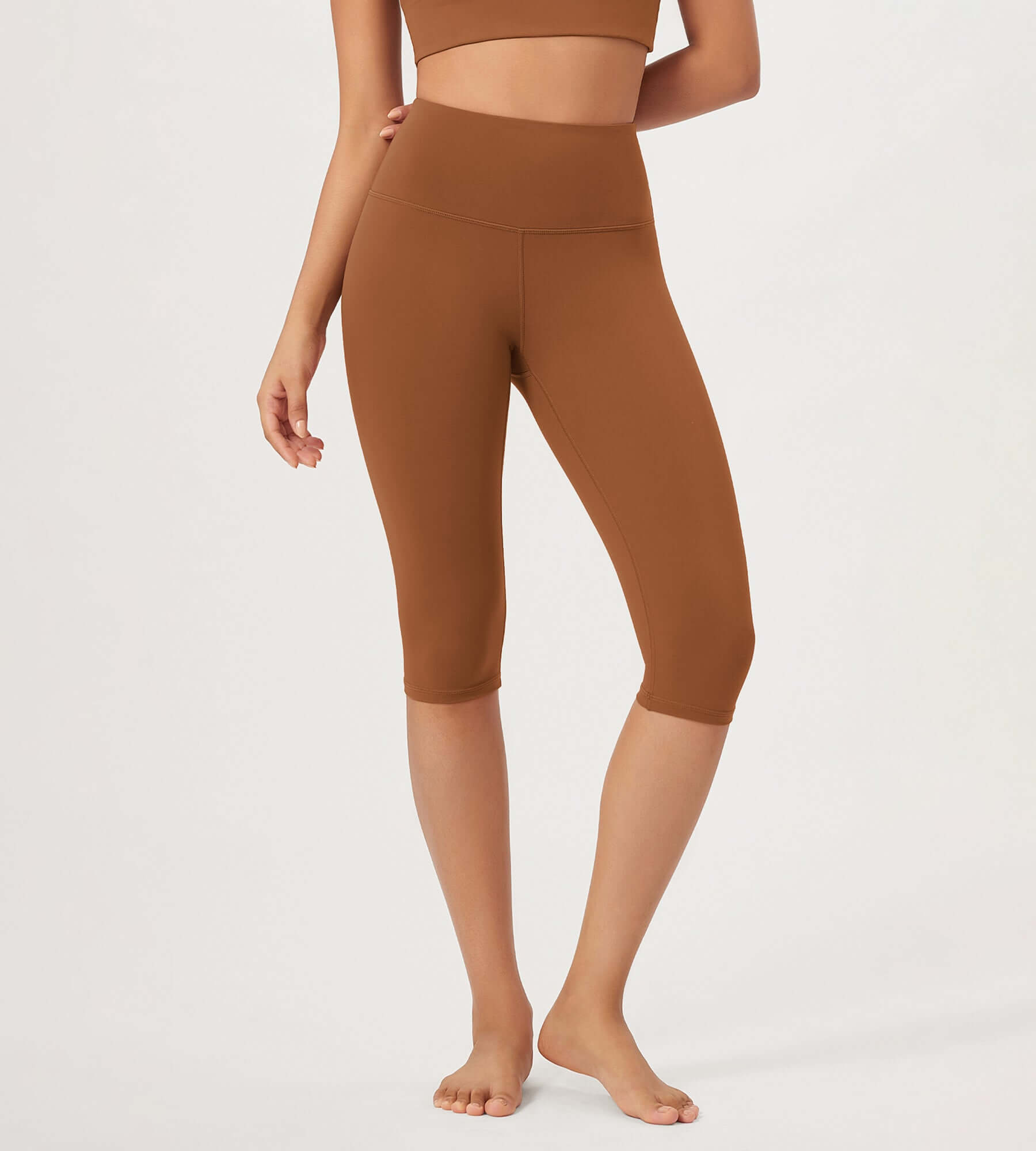 ODLEX 2-Pack 14" High Waist Knee Length Workout Athletic Running Capris Leggings - ododos
