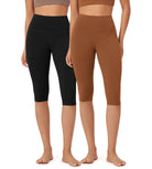 ODLEX 2-Pack 14" High Waist Knee Length Workout Athletic Running Capris Leggings - ododos