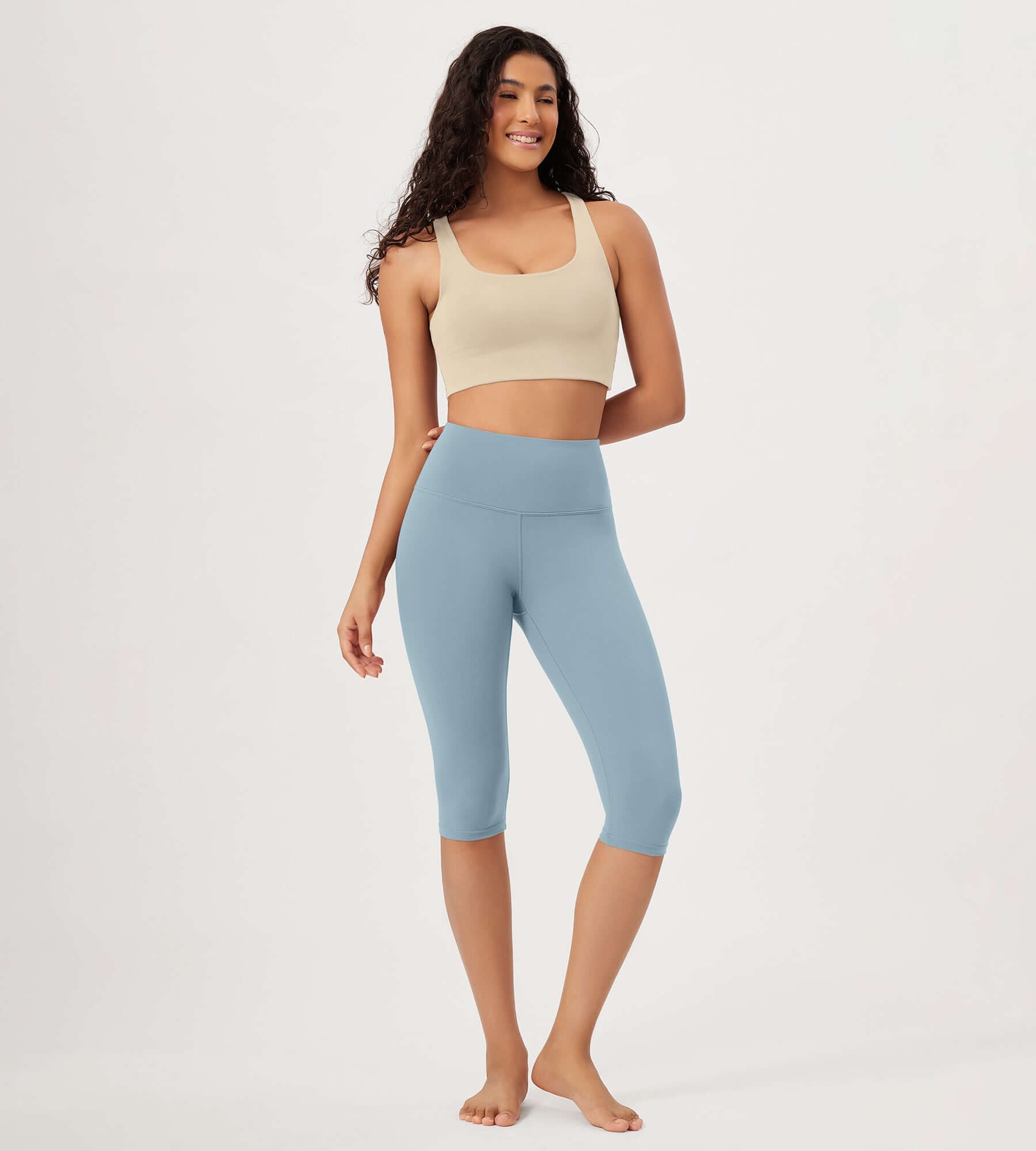 ODLEX 2-Pack 14" High Waist Knee Length Workout Athletic Running Capris Leggings - ododos