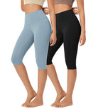 ODLEX 2-Pack 14" High Waist Knee Length Workout Athletic Running Capris Leggings - ododos