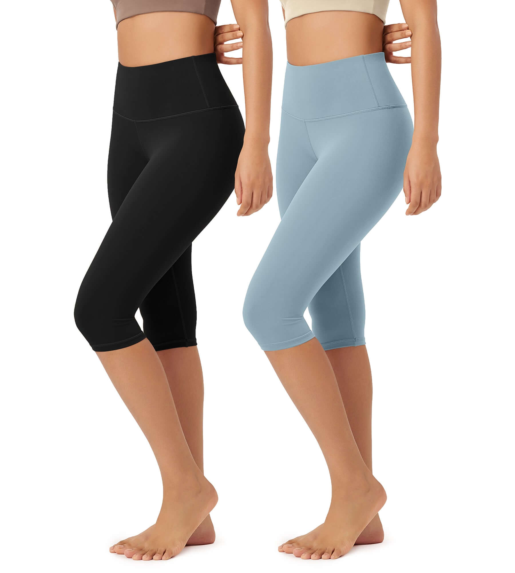 ODLEX 2-Pack 14" High Waist Knee Length Workout Athletic Running Capris Leggings - ododos