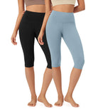 ODLEX 2-Pack 14" High Waist Knee Length Workout Athletic Running Capris Leggings - ododos