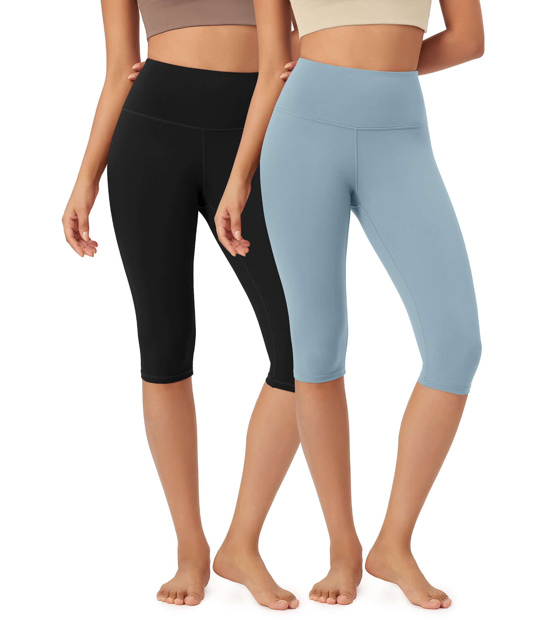 ODLEX 2-Pack 14" High Waist Knee Length Workout Athletic Running Capris Leggings - ododos