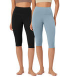 ODLEX 2-Pack 14" High Waist Knee Length Workout Athletic Running Capris Leggings - ododos