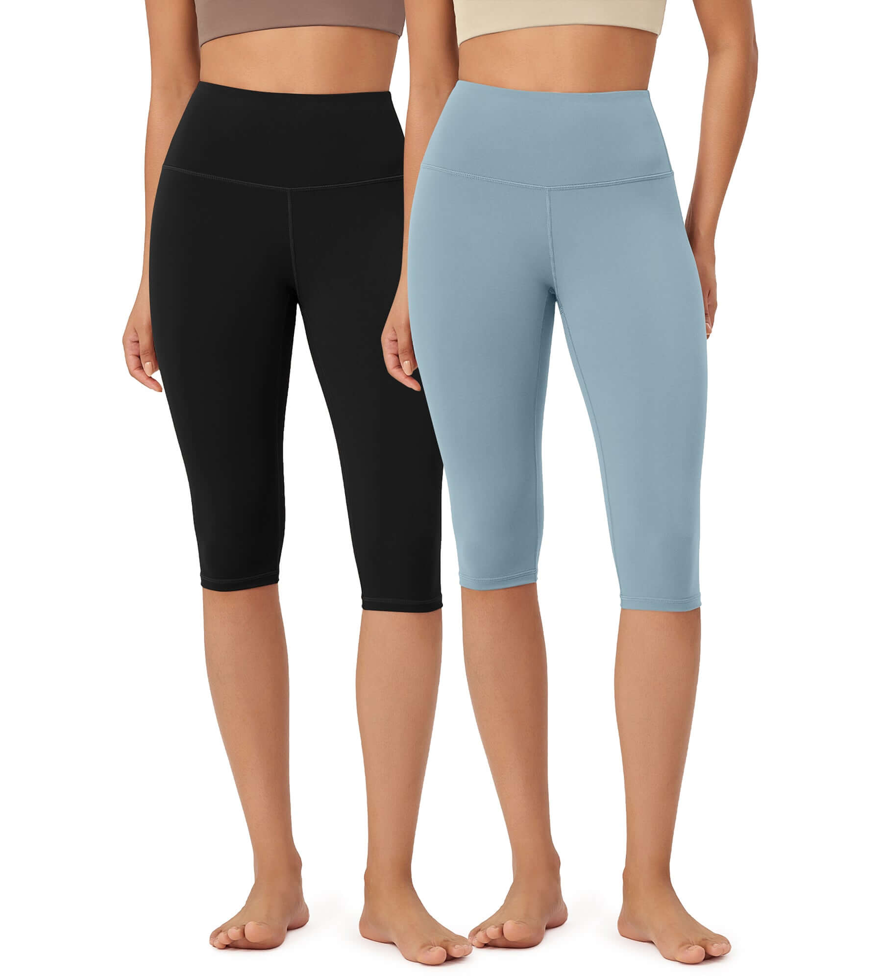 ODLEX 2-Pack 14" High Waist Knee Length Workout Athletic Running Capris Leggings - ododos