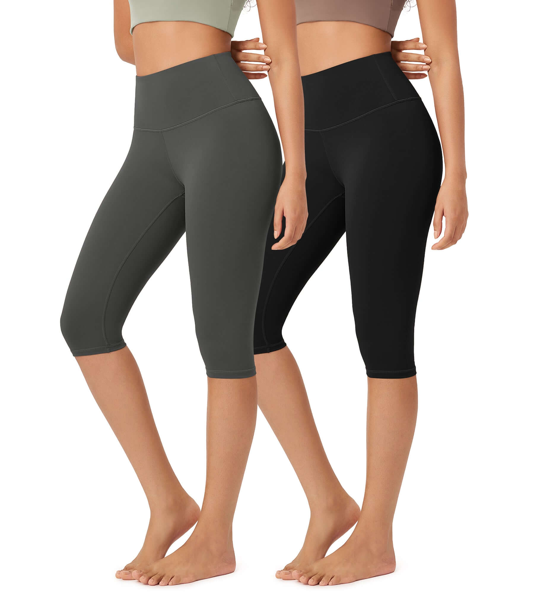 ODLEX 2-Pack 14" High Waist Knee Length Workout Athletic Running Capris Leggings - ododos
