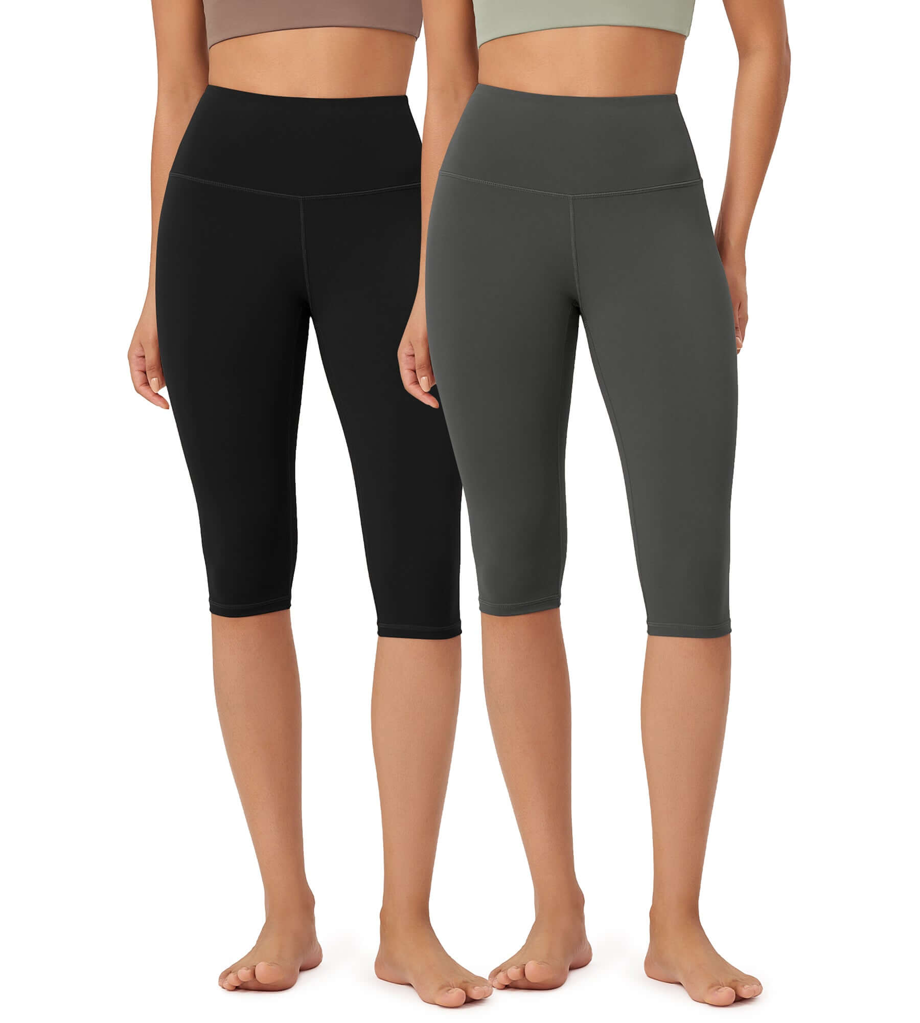 ODLEX 2-Pack 14" High Waist Knee Length Workout Athletic Running Capris Leggings - ododos