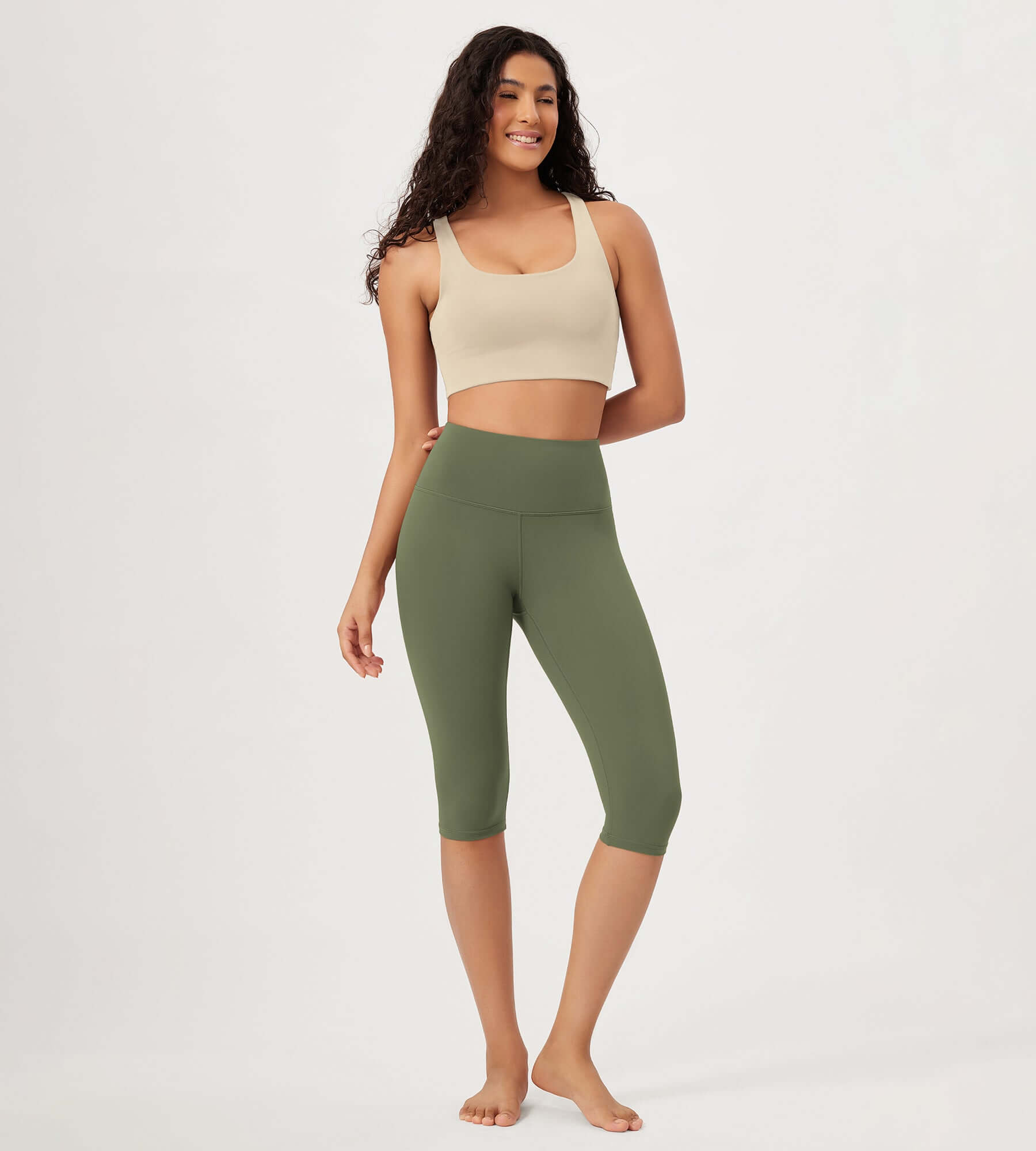 ODLEX 2-Pack 14" High Waist Knee Length Workout Athletic Running Capris Leggings - ododos