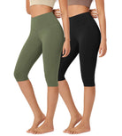 ODLEX 2-Pack 14" High Waist Knee Length Workout Athletic Running Capris Leggings - ododos