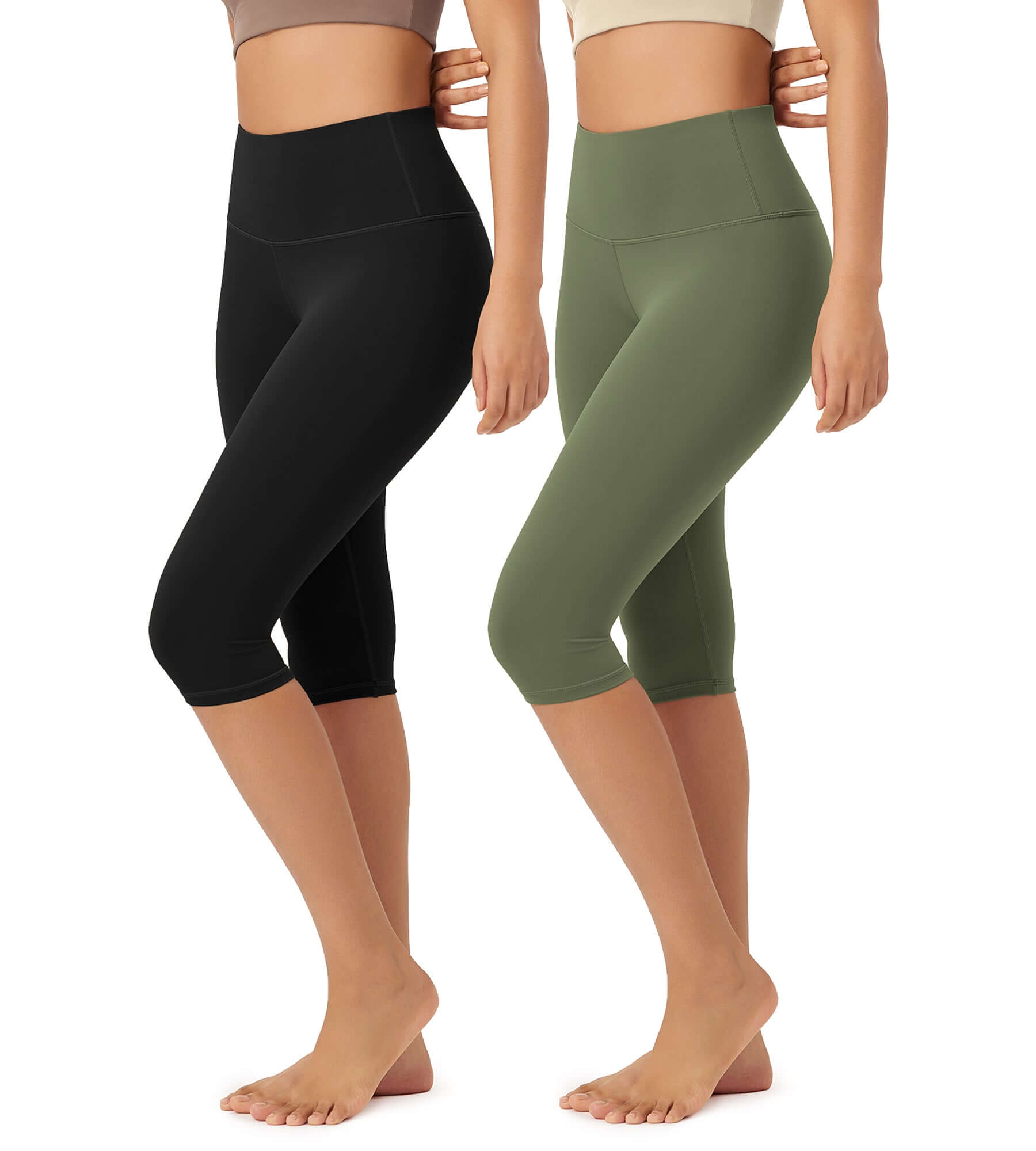 ODLEX 2-Pack 14" High Waist Knee Length Workout Athletic Running Capris Leggings - ododos