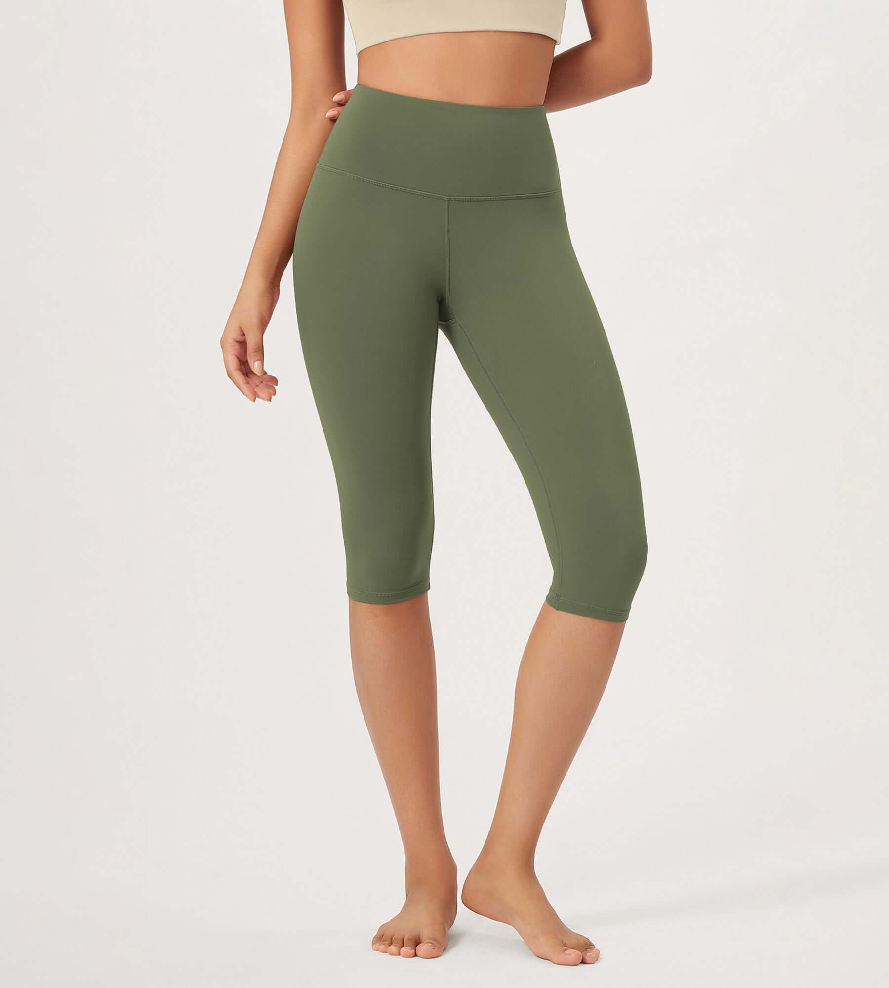 ODLEX 2-Pack 14" High Waist Knee Length Workout Athletic Running Capris Leggings - ododos